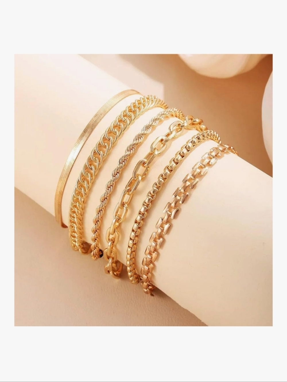 6 PCS 14K Gold Plated Stackable Chain Bracelet Set - Gold